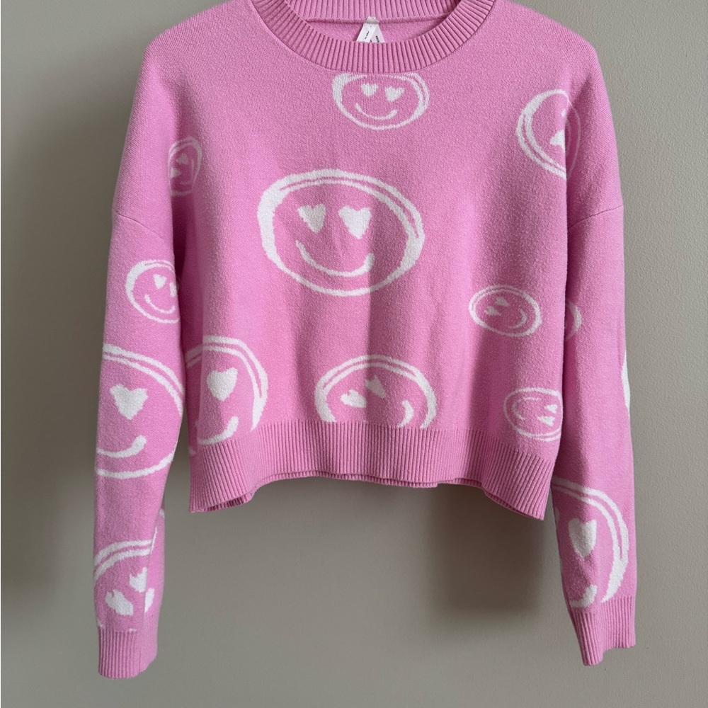 Dreamers by Debut Pink Sweater, Medium, Heart Eyes, Bubblegum Pink, Valentine’s